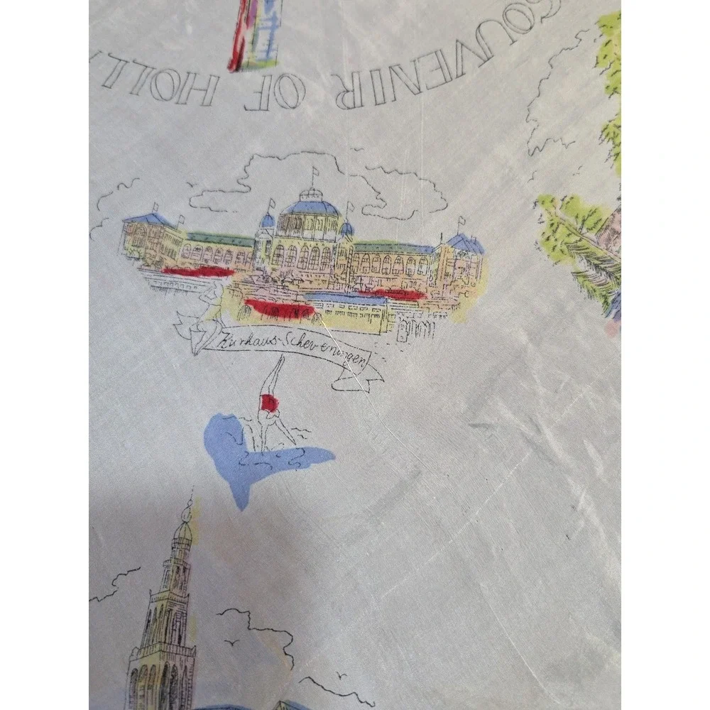 Vintage Souvenir Scarf Holland Windmill Dutch Landmarks Travel Collectible Retro